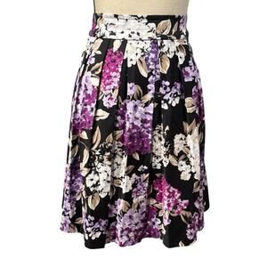 White House Black Market Floral A-Line Skirt - Black, Purple, White 8